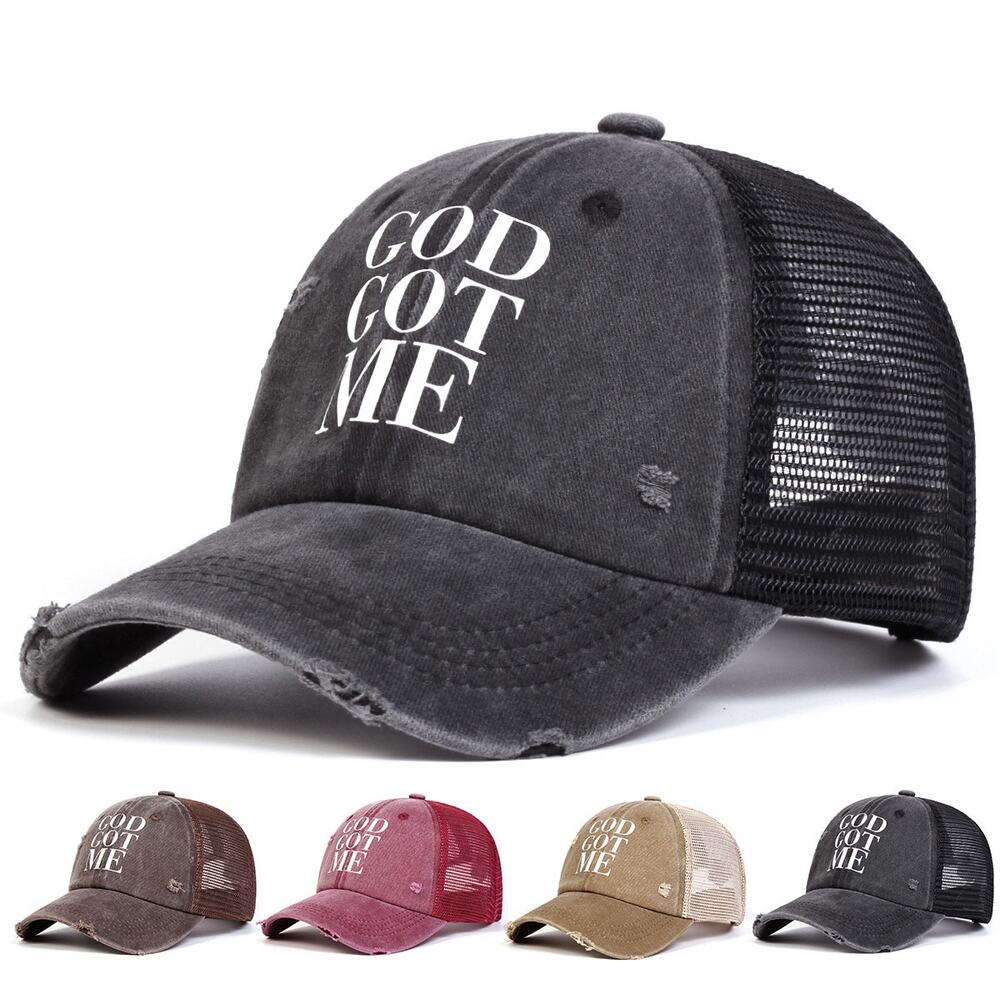 God Got Me Black Distressed Faith Inspired Mesh Adjustable Trucker Hat NWOT - Picture 4 of 4